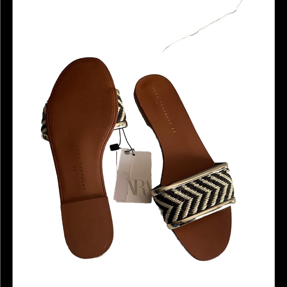 ZARA CHEVRON PRINT NATURAL FABRIC FLATS - Picture 5 of 7